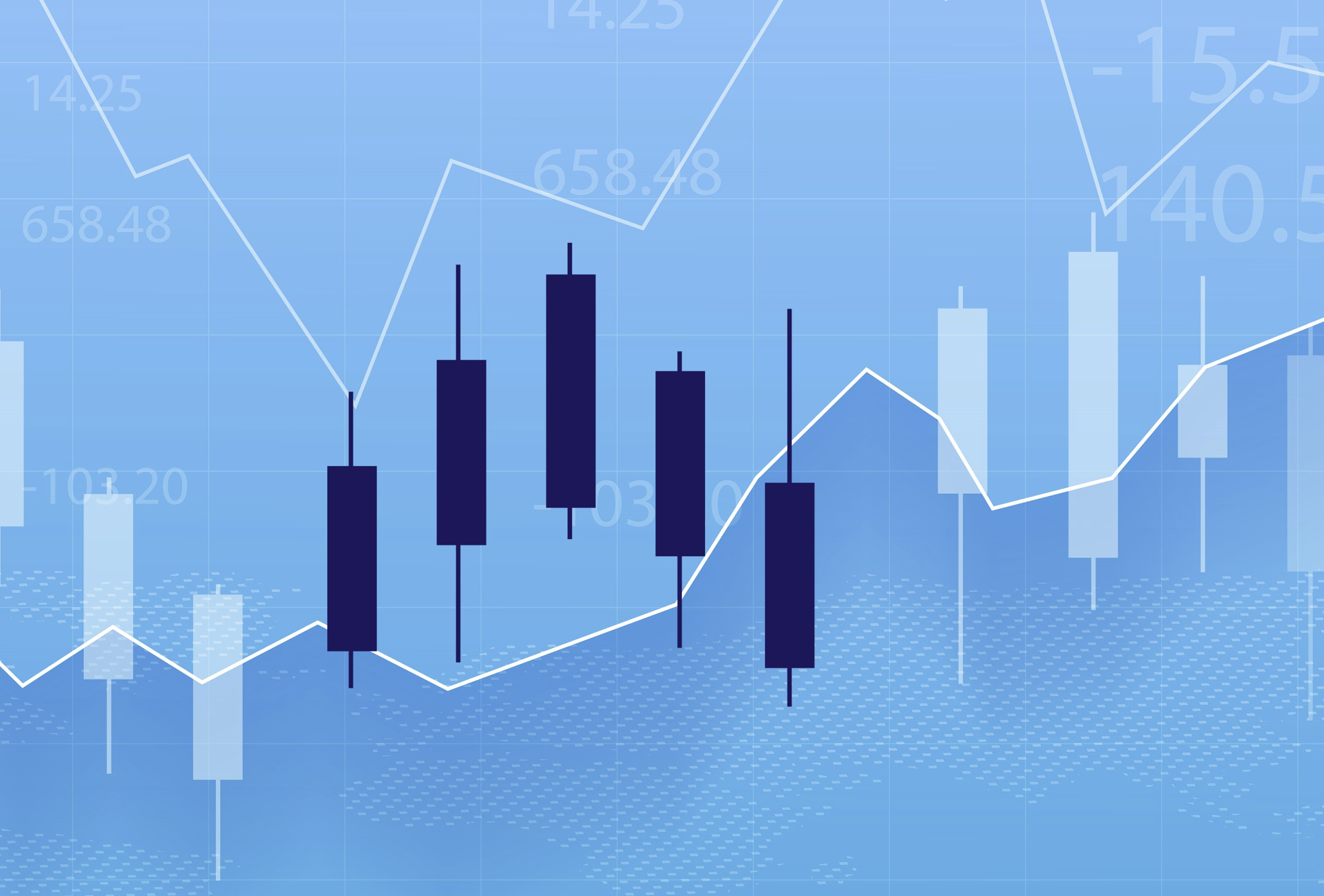stick graph chart of stock market investment trading on blue background